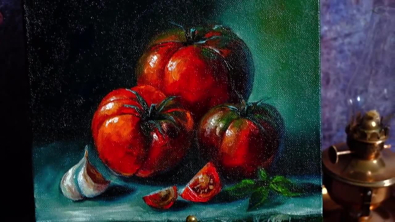 Tomato Painting: Original Oil Still Life, Kitchen Wall Art (8x8