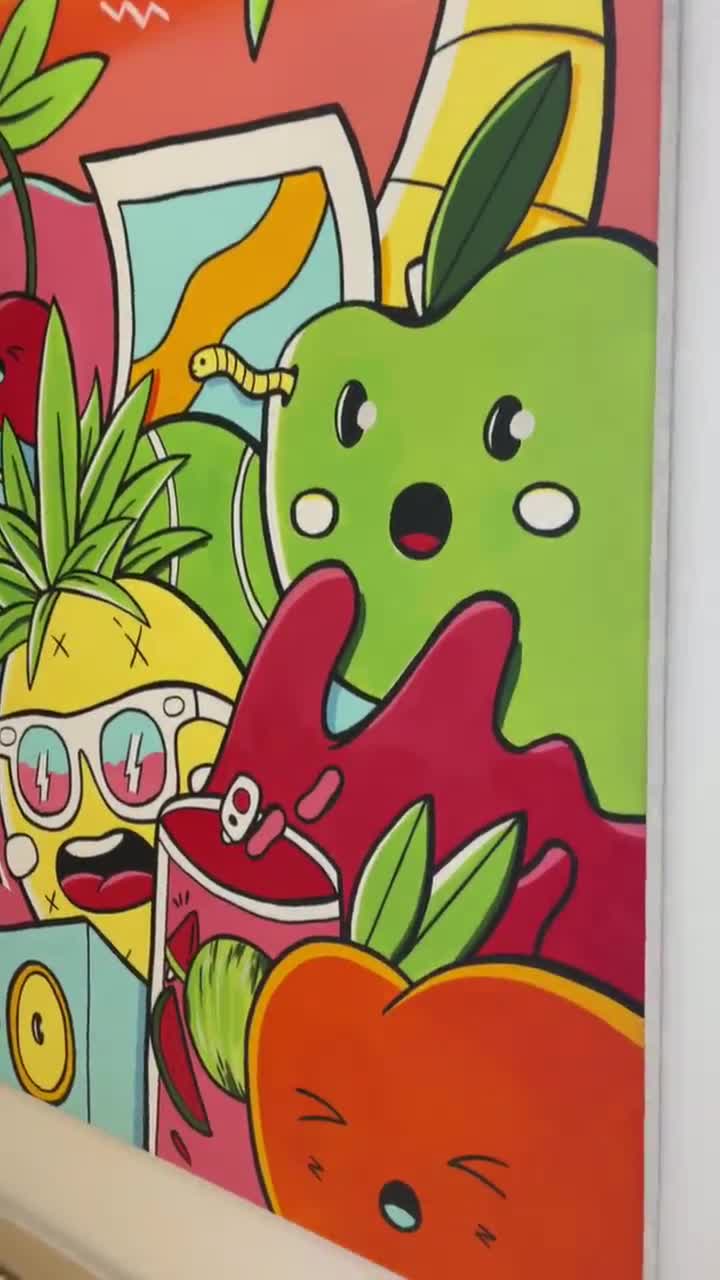 グラフィティポップアートキャンバスプリント：縦長のカラフルな