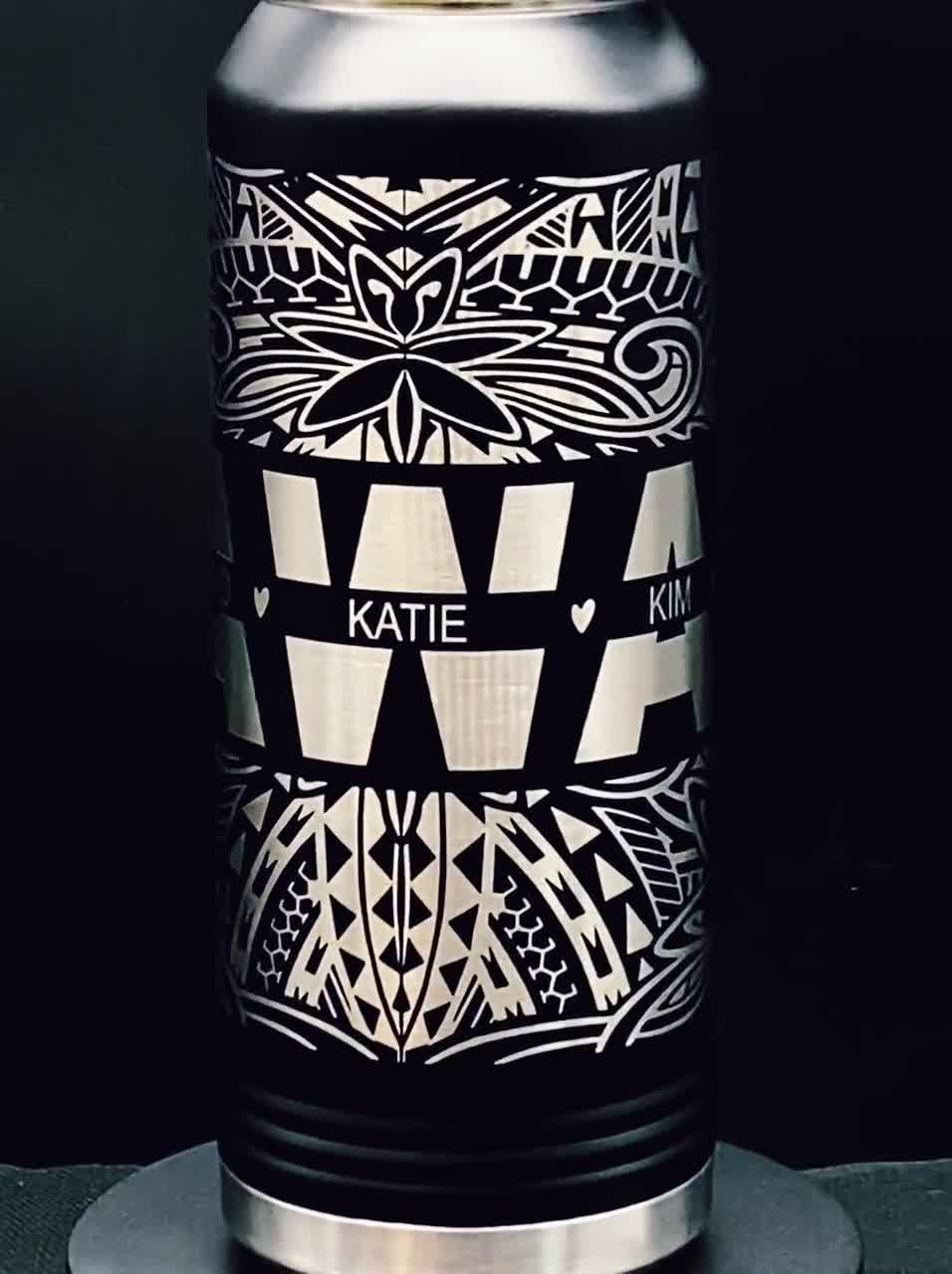 Hawaiian Tribal, 32oz Stainless Steel Water Bottle, Vacuum Insulated,  Double Wall, Personalizable, Hawaii Design, Laser Engraved. 