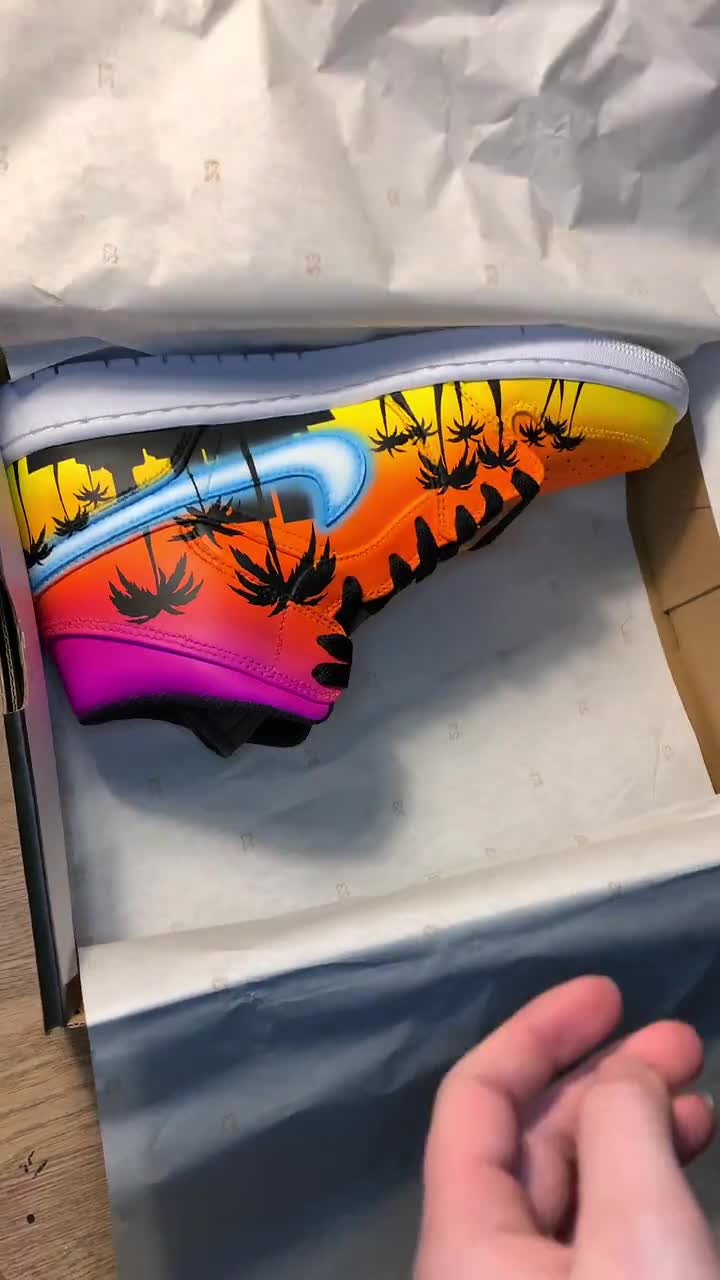 Custom Hand Painted Nike Glowing Miami Palm Trees Jordan 1 High