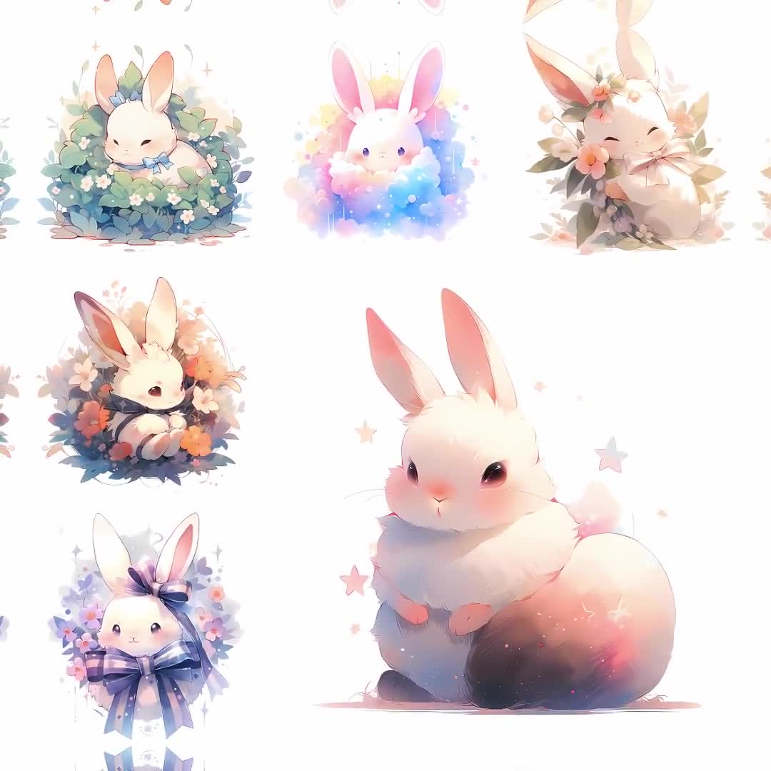 Paquete PNG de imágenes prediseñadas de conejo de conejito Kawaii, pegatina  de imágenes prediseñadas de conejitos lindos, arte imprimible de conejo de  conejito, imágenes prediseñadas de conejo lindo, ...