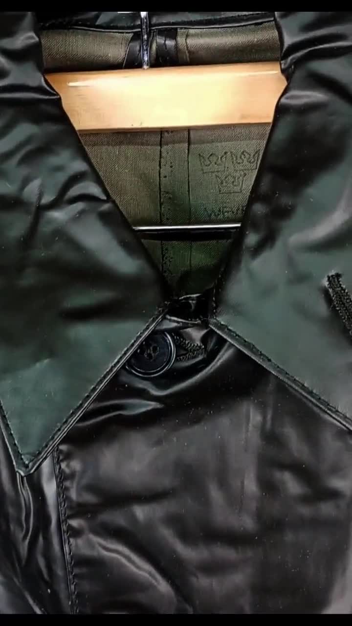 ジャケット・アウター swedish army rubber rain coat 1960s Genuine Swedish Army Black Raincoat Rubber Coat