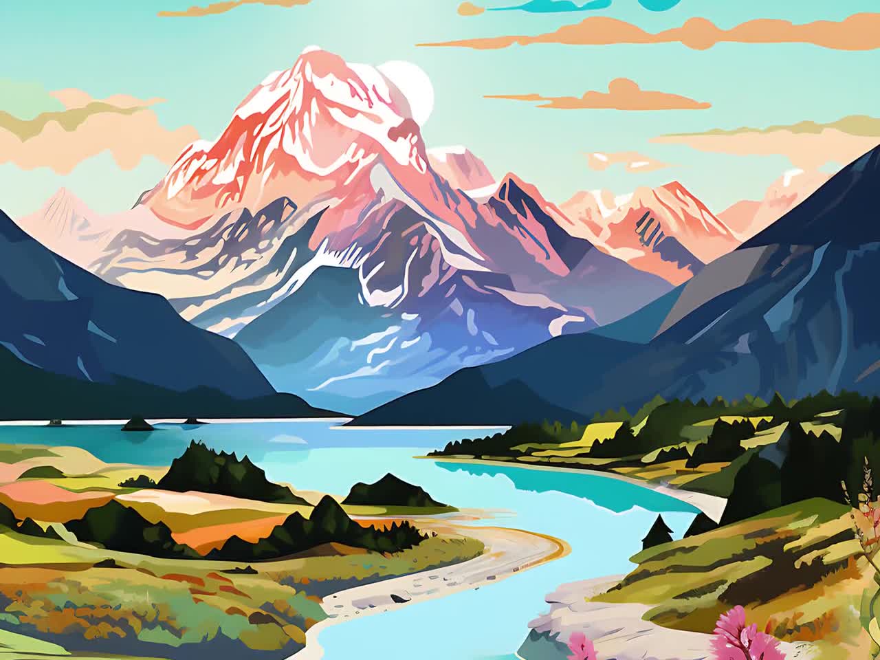 Aoraki Mount Cook Print: New Zealand Lake Pukaki Travel Poster