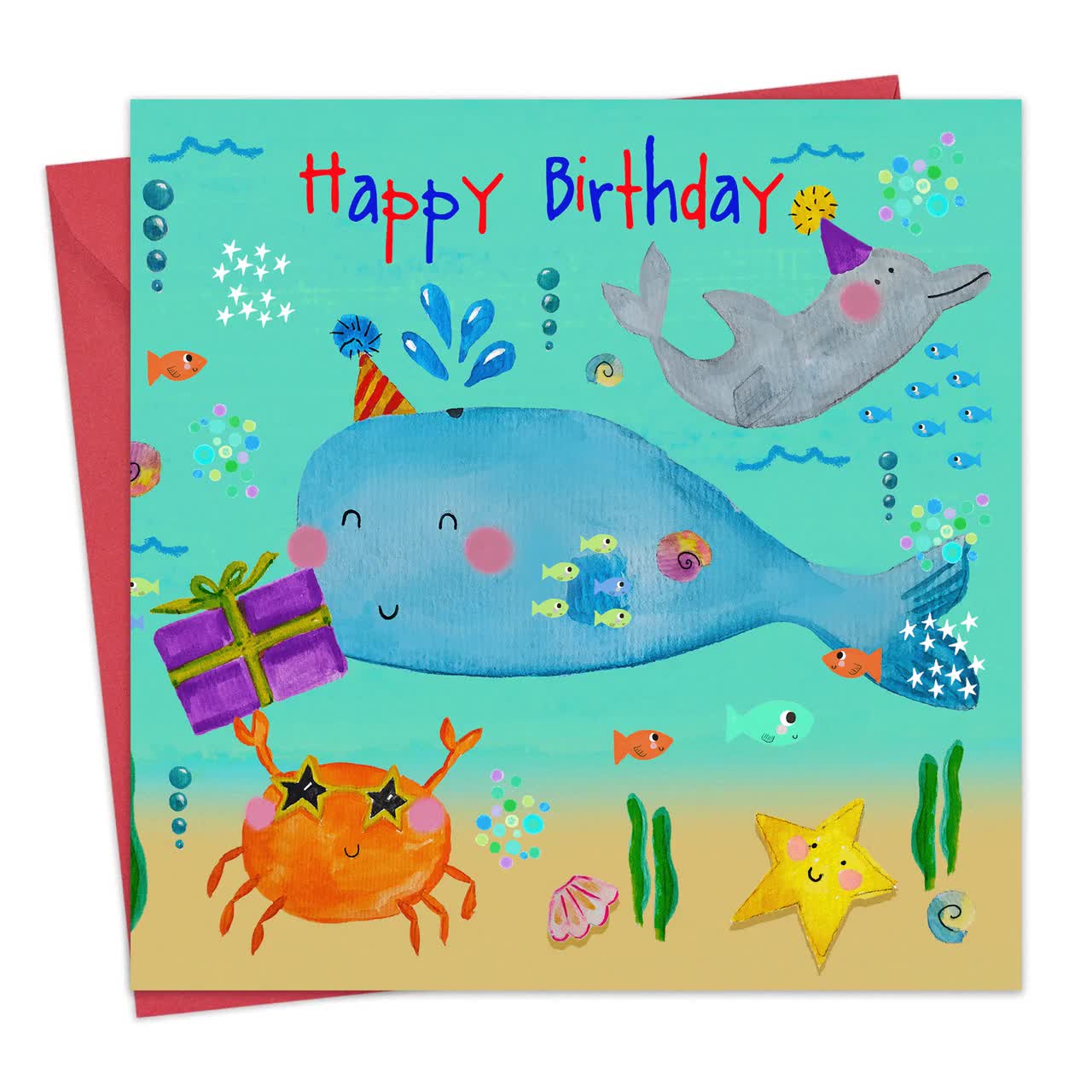 Biglietto Auguri Nero Con Tartaruga Marina E Corallo | Modello #14406 | Per Bambini E Ragazzi | Stampato UK