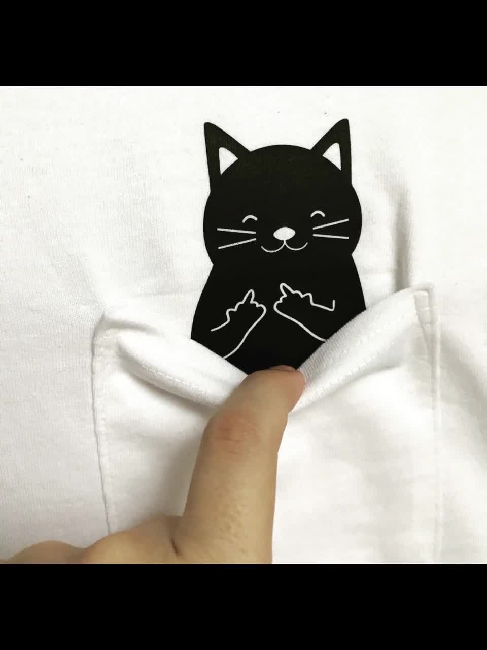 Middle finger pocket cat t shirt best sale