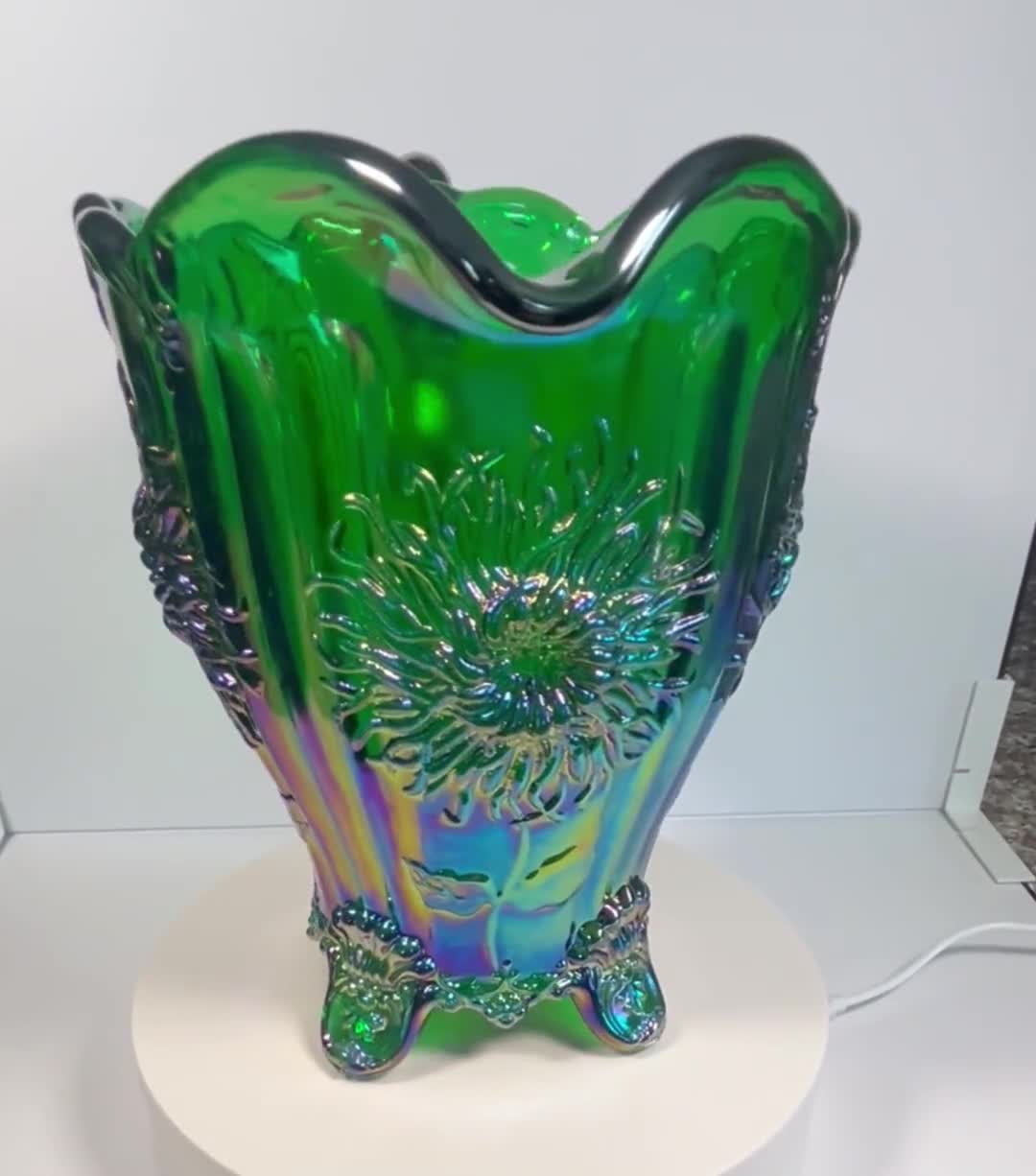 Dahlia Hunter Green Carnival Glass Pitcher - Etsy
