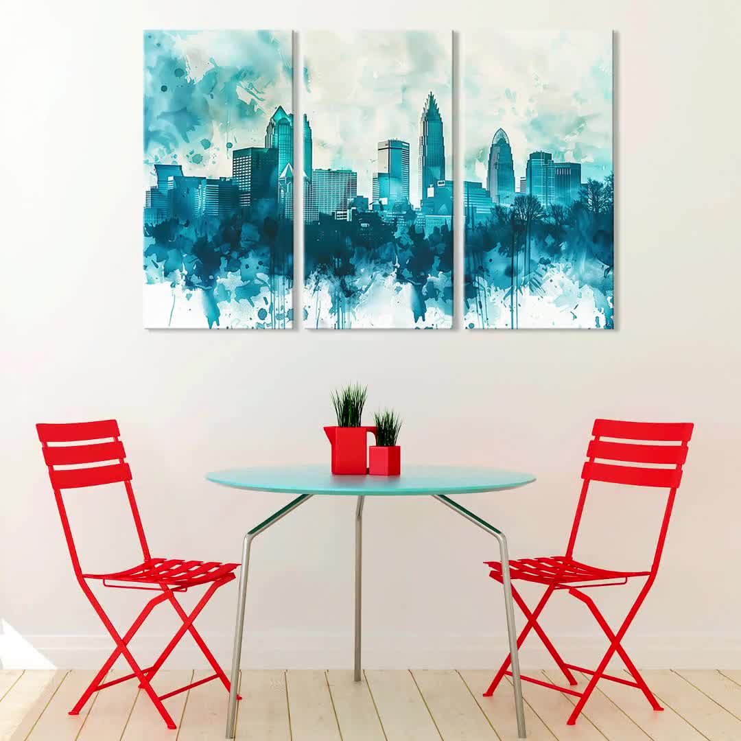 シャーロット・スカイライン水彩キャンバスプリント - モダンな