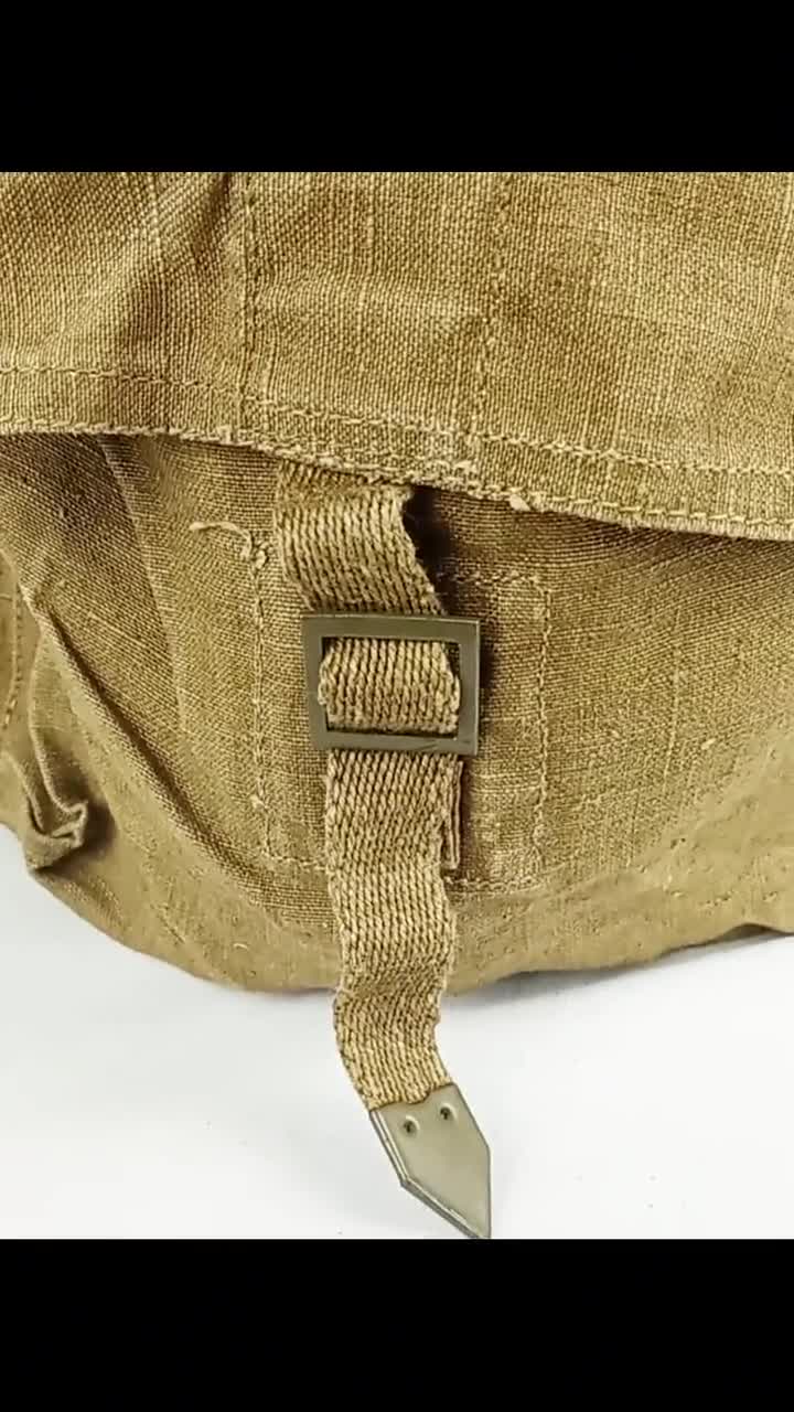 1950/60s Vintage Army Canvas Backpack With Linen Harness Khaki