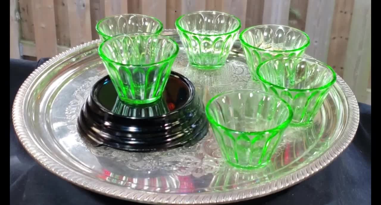 Vintage Hazel Atlas Uranium Glass Jello Mold, Set of 6 Individual