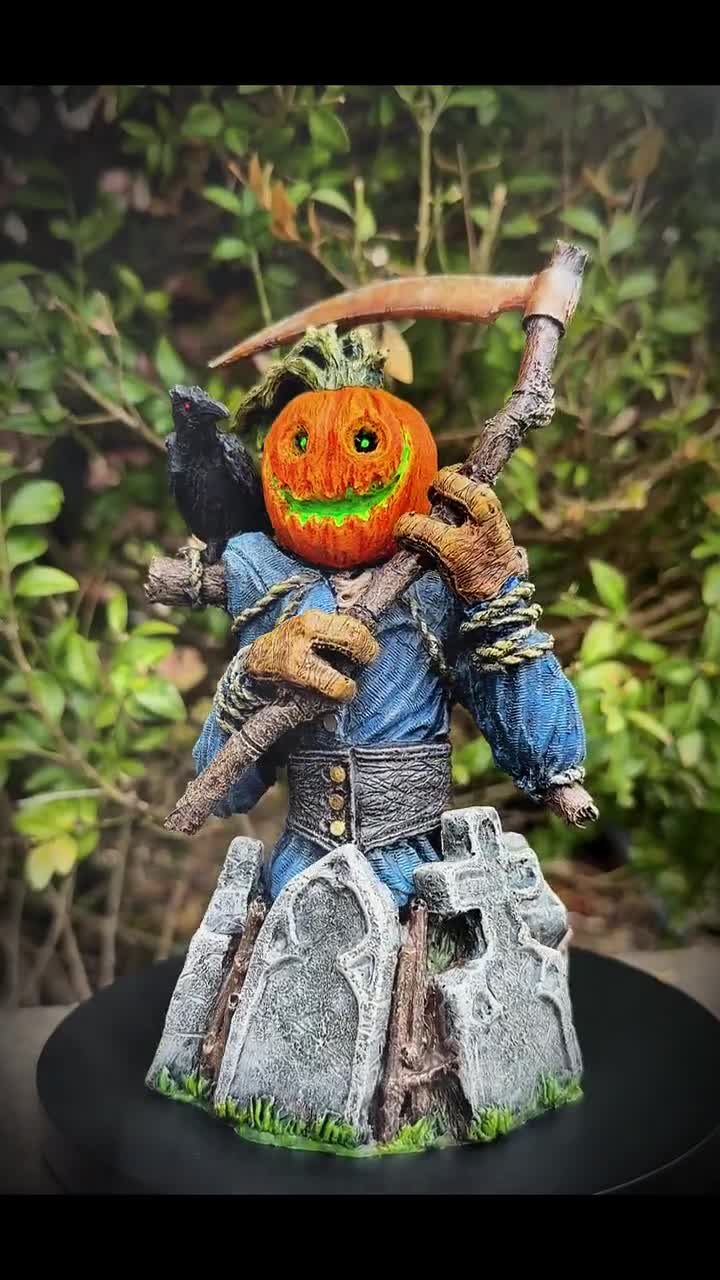 Jack-o'lantern Scarecrow Bust, Full Color Resin Statue | Pumpkin