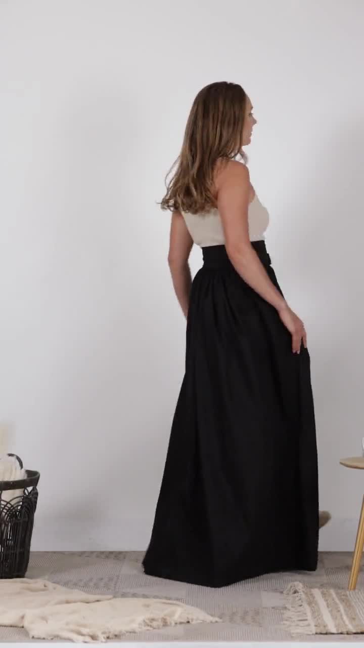 Summer Maxi Cotton Skirt, Sash Belt Skirt With Pockets, Ultra High