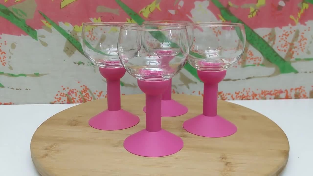 Set of Four 4 Vintage Bodum Oktett Pink Fuchsia Wine Glasses Pink