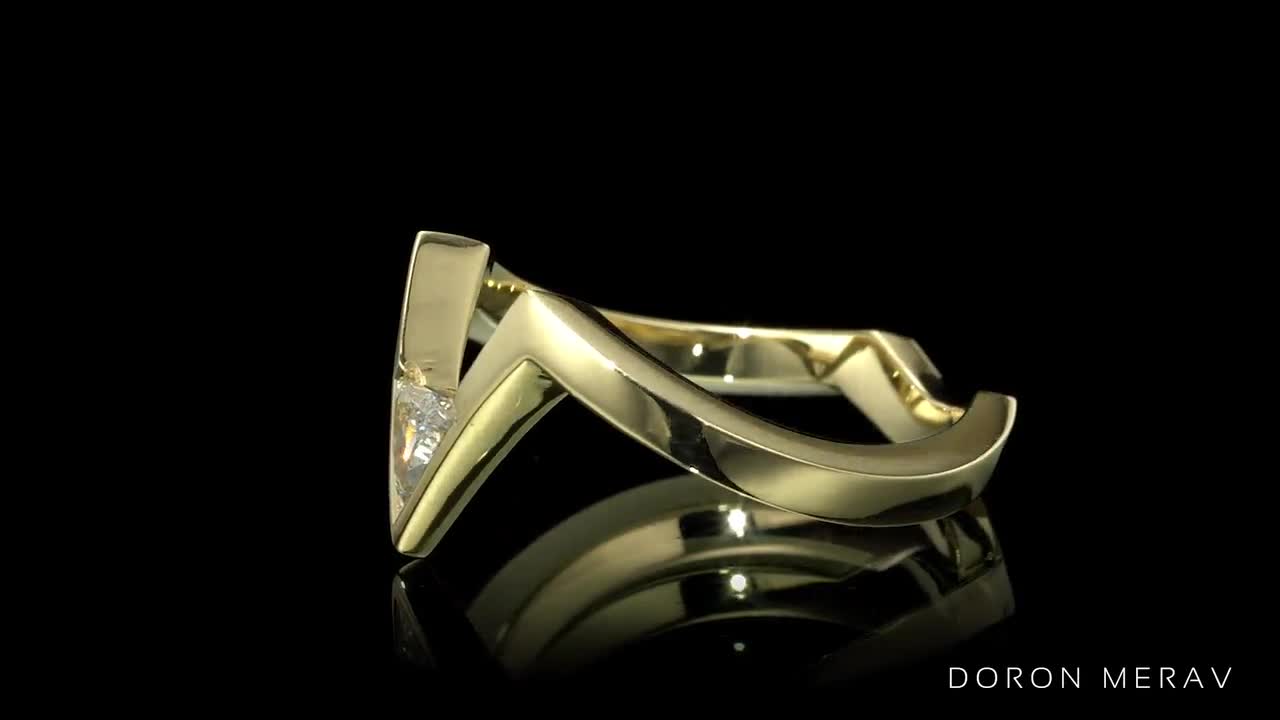 Rose Gold V Ring, Triangle Diamond Ring, Chevron Ring, Art Deco