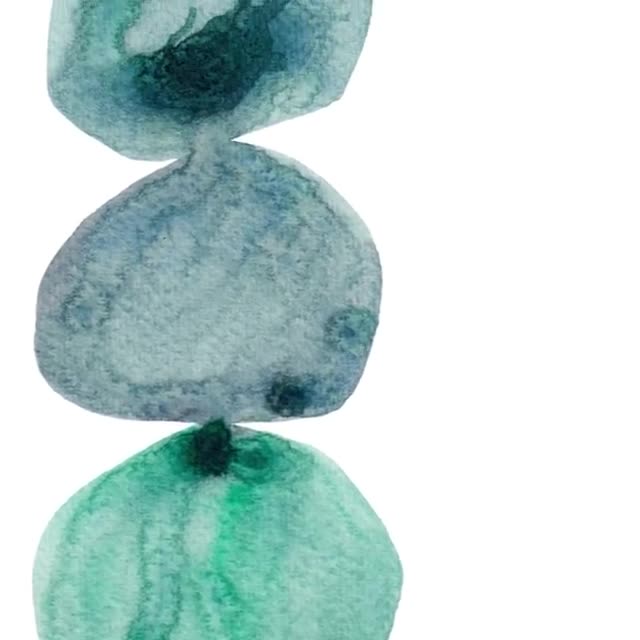 Lámina artística abstracta de guijarros apilados en acuarela, azul verdoso (descarga digital) video poster