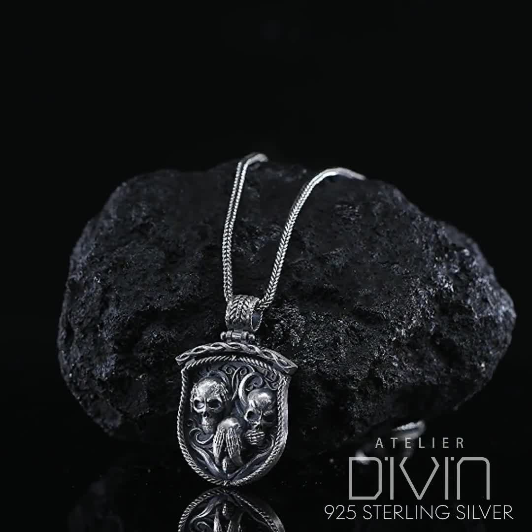 Medallón de Calaveras de Monos, No veo ni oigo ni hablo, Colgante hecho a  mano de plata de ley 925K, Joyería de motociclista personalizada, Collar de  Calavera