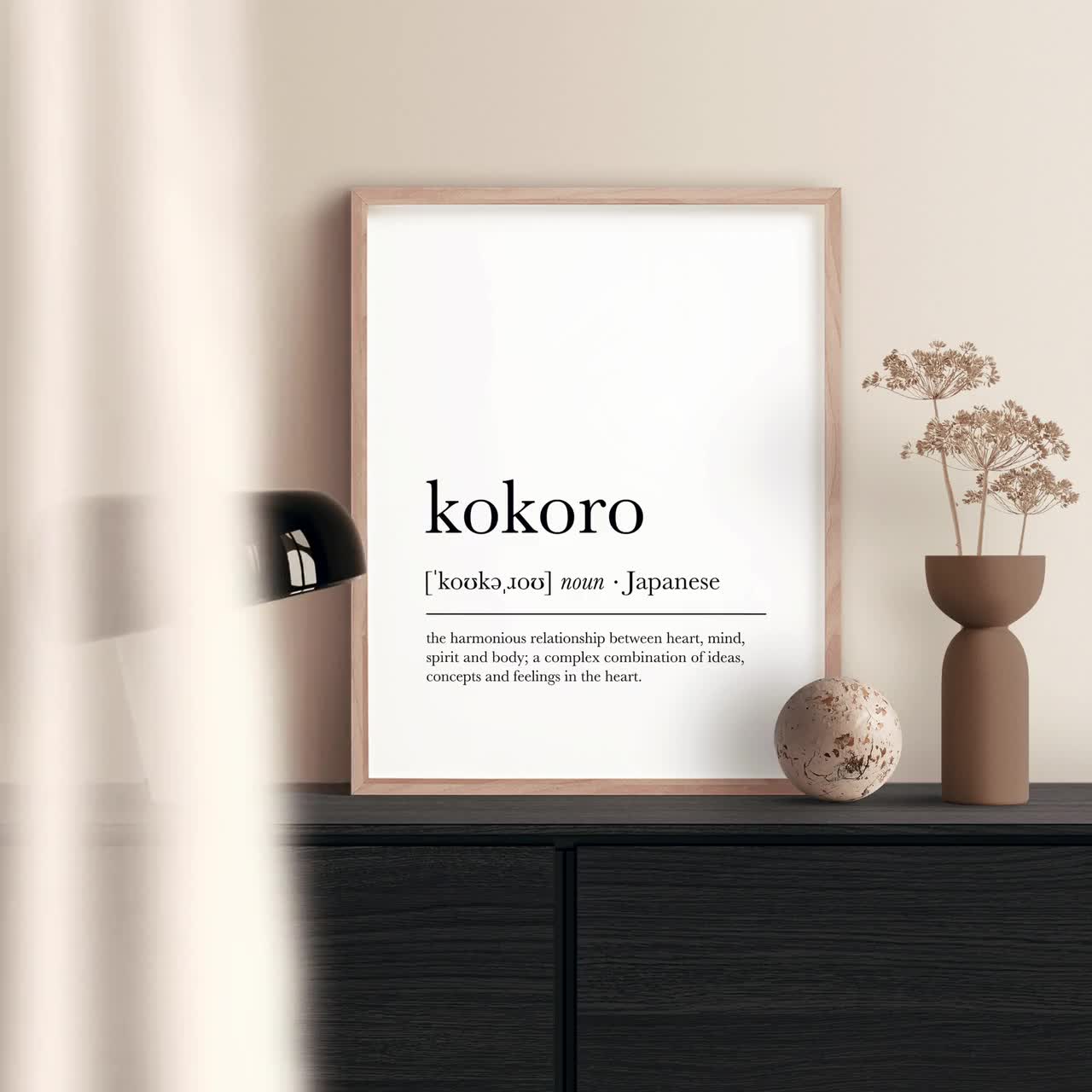 Kokoro Definition Print, Japanese Dictionary Artwork, Japandi Poster,  Nordic Print, Printable Wall Art, Typography Poster, Digital Download