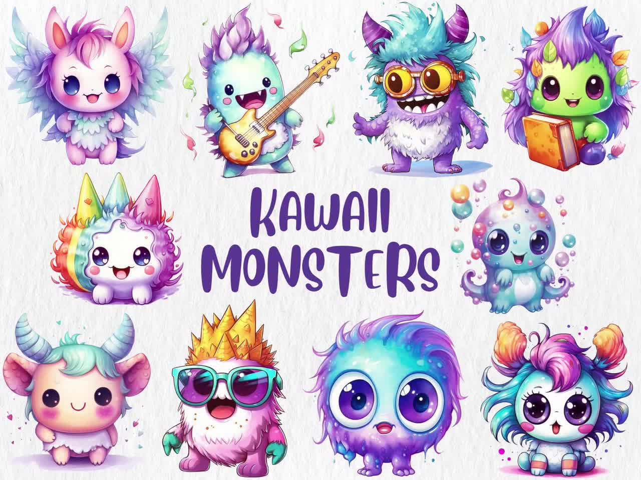 Watercolor Kawaii Monsters Clipart | Playful and Funny