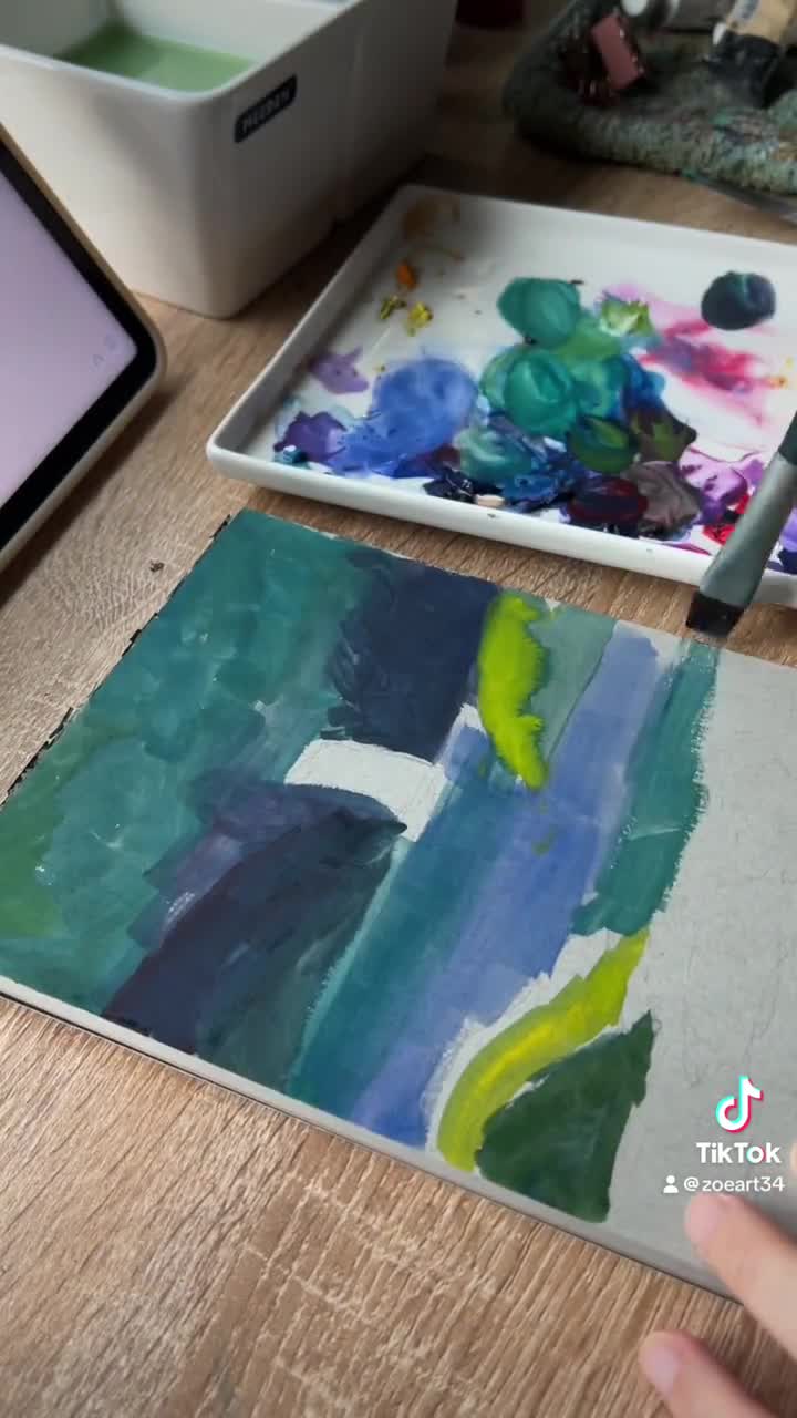 オリジナルガッシュ絵画：魔法の森の滝の風景画（6×8インチ） - Etsy 日本