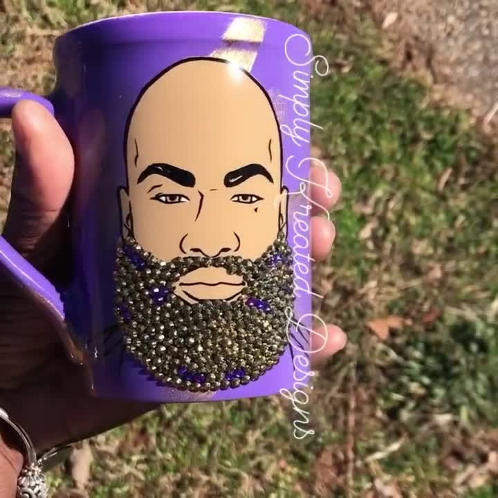 Mens Coffee Mugs, Bling Man Mugs, Fraternity Inspired Gifts, Mens Cups,  Purple and Gold,bald Man, Black Men, Fathers Day, Dad 