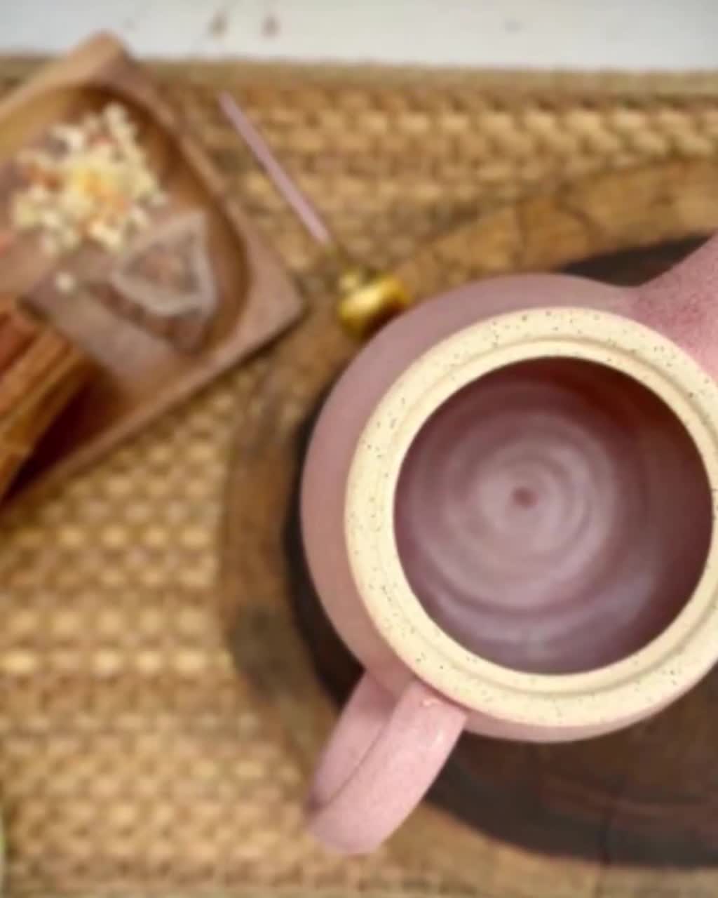 手作り陶器ティーポット：アンティークピンク陶器ケトル（ストレーナー