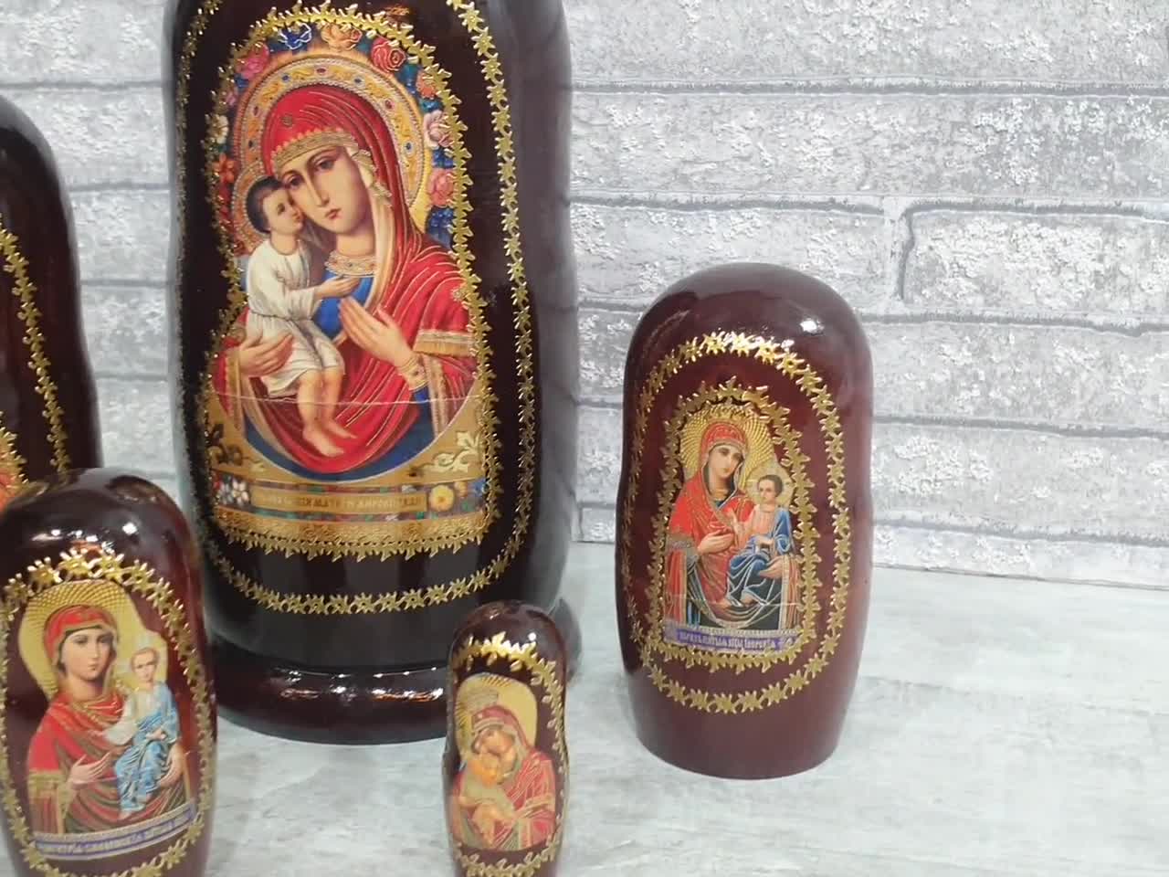 Nesting Doll Icons,Jesus order art traditional Russian matreshka doll icon Virgine Mary with child hand painted nested doll stacking doll wood art