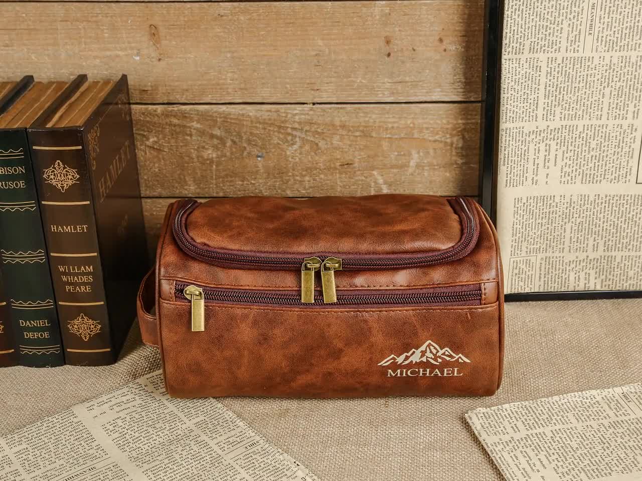 Personalized Toiletry Bag, Groomsmen Gifts-Leather Toiletry Bag for Anniversaries,Groomsmen or Him-Laser Engraved Leather Travel Kit video poster