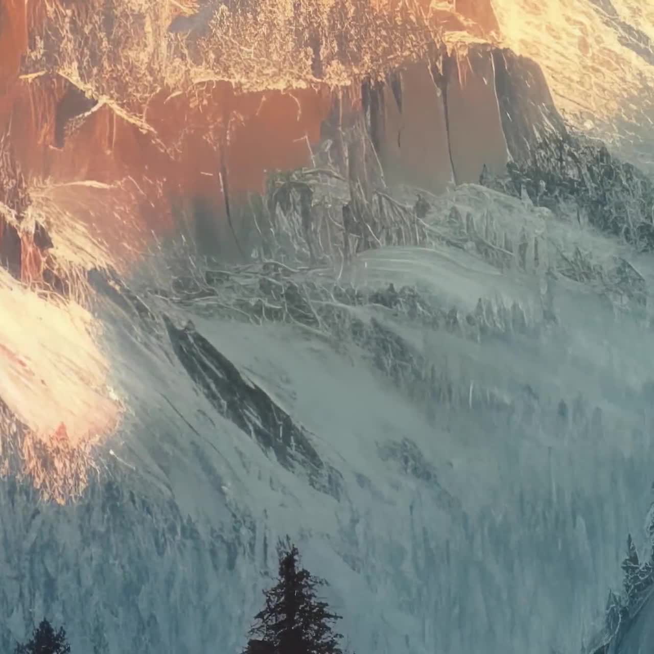 Sunlit Winter Mountain Print: Alpine Forest Landscape Art (digital