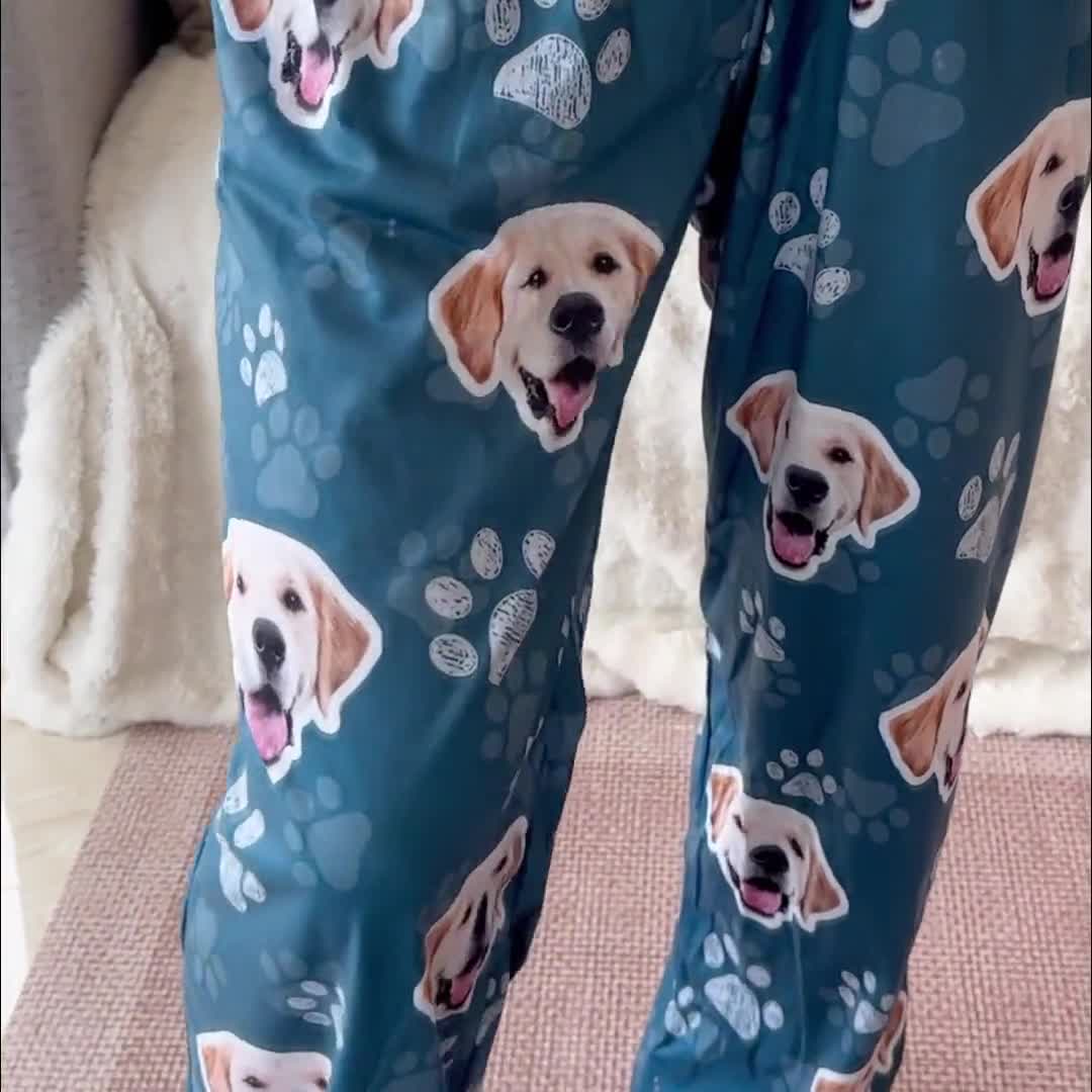Custom Pet Face Pajama Pants, Personalized Dog Cat Photo Gift for Mom Dad video poster