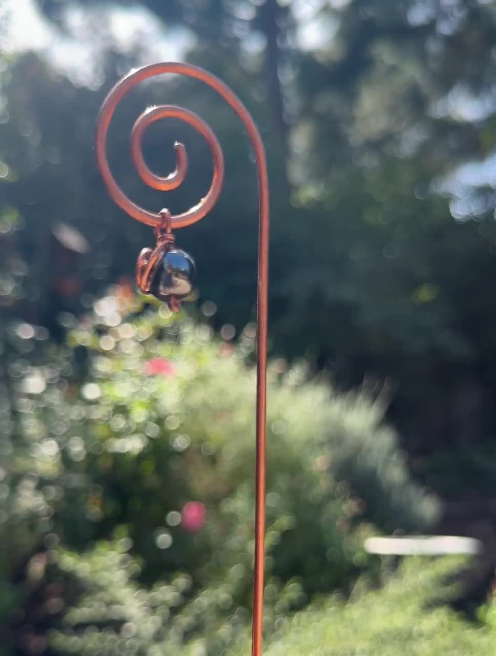 Hematite Gemstone Wire Wrapped Copper Plant Stake Decor