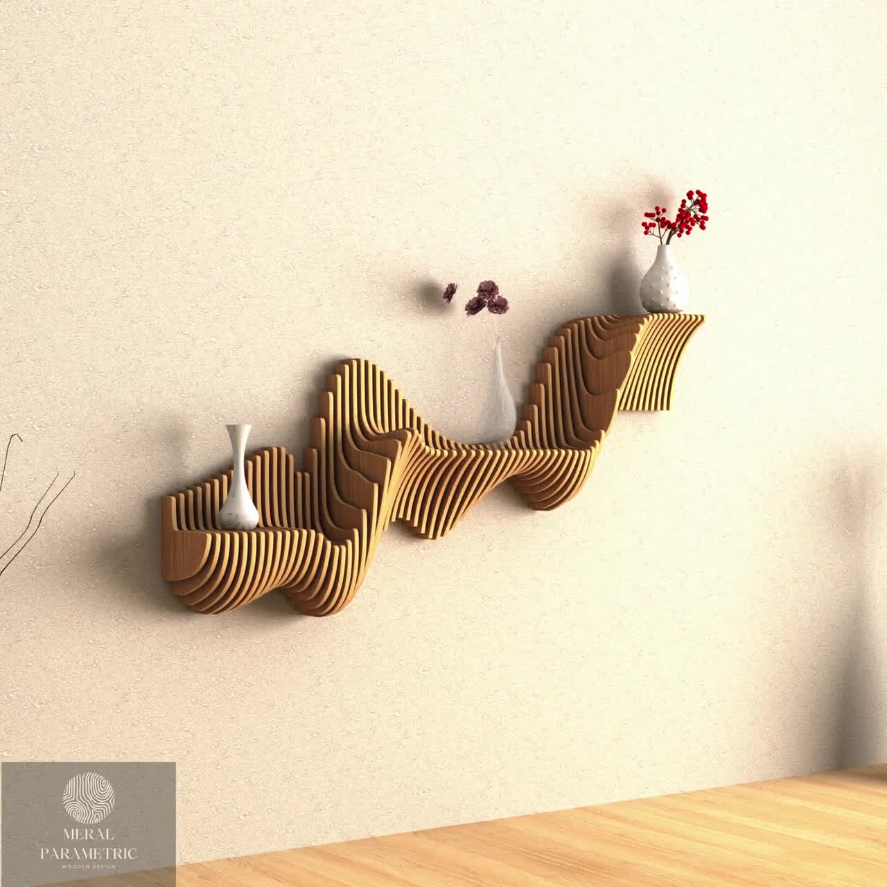 Estante de pared de madera ondulada: Estantes paramétricos flotantes de MDF con curvas video poster