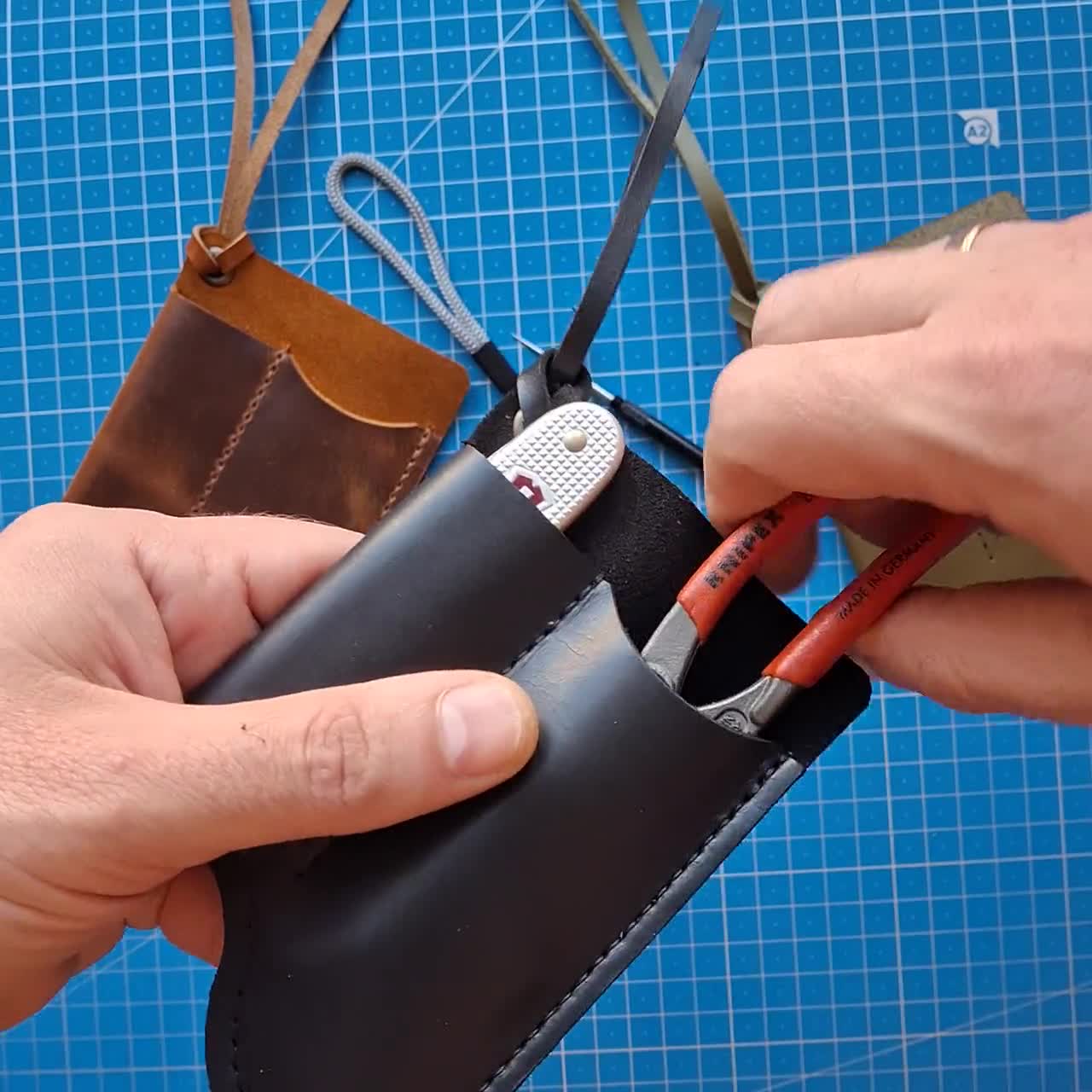 Leather EDC Gear Pouch, Knipex Cobra 125 & SAK Holder, Flashlight