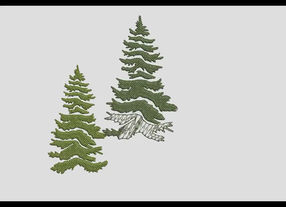 地面に3本の松の木の刺繍デザイン。機械刺繍パターン。自然の風景