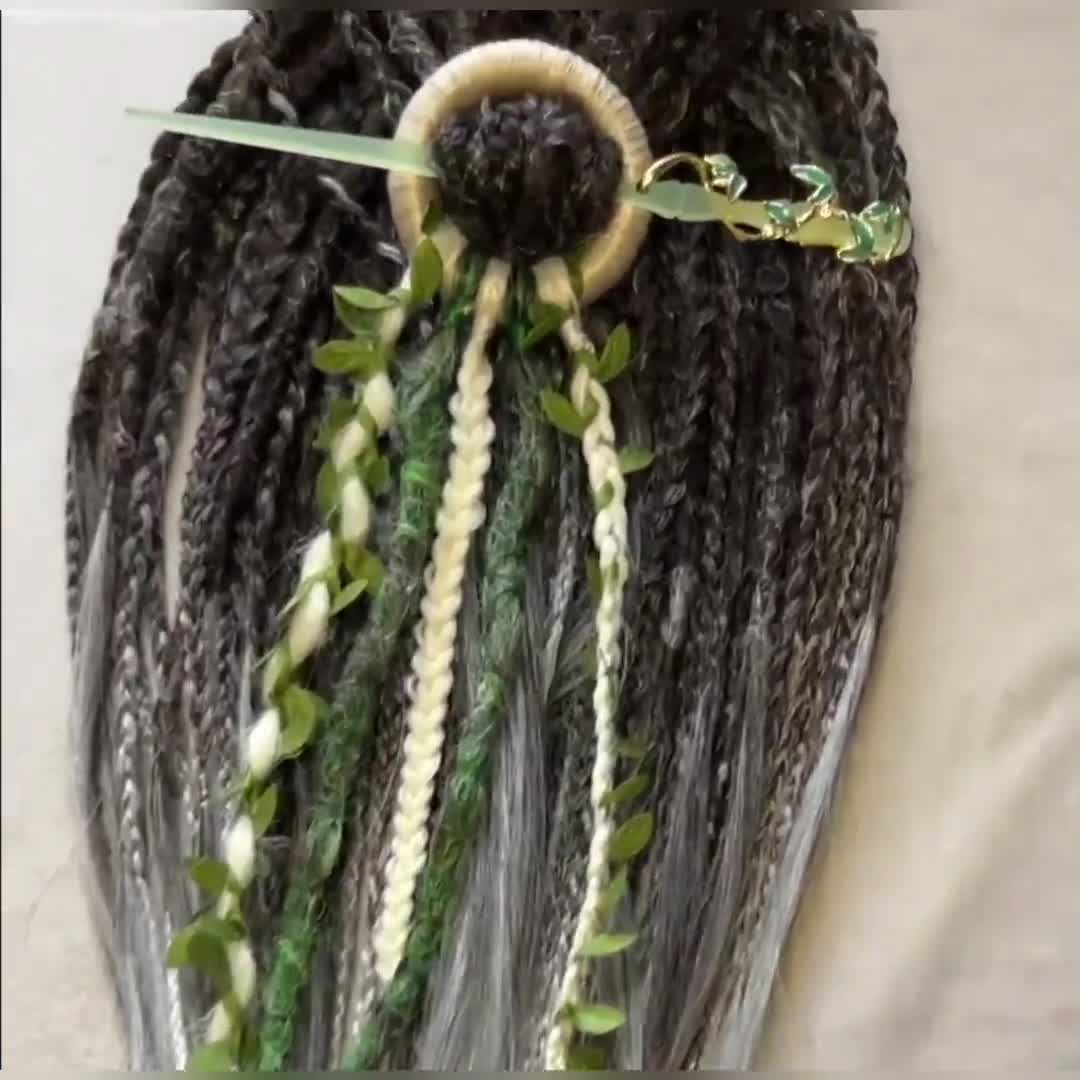 Green Hairpin for Dreadlocks, Forest Vibes Dreads Ring Barrette