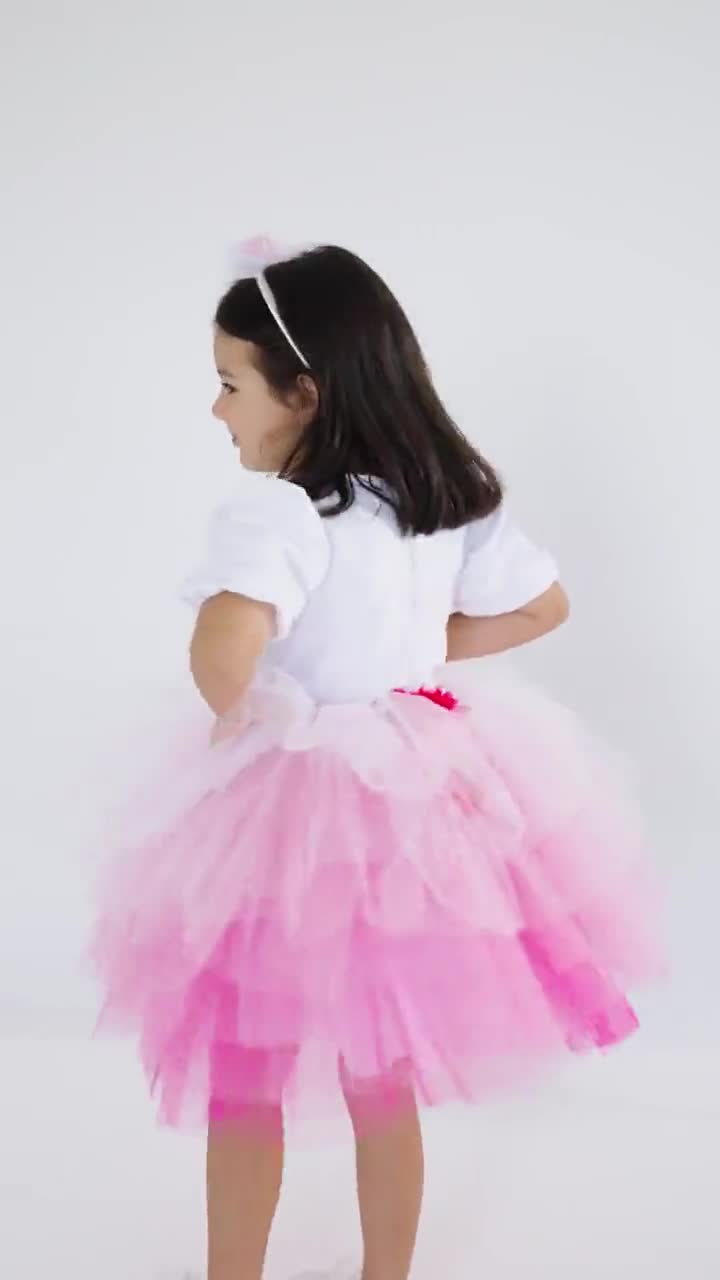 Girls Hello Kitty Birthday Tutu Dress  Handmade Costume, Includes Hair  Piece (1T-10)