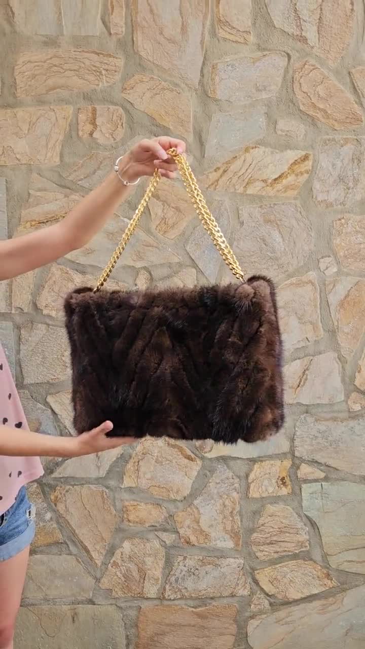 【新品！タグ・袋付き】  /リアルファー/グレー Fur Bag,brown Mink Bag, Real Fur Handbag,mink-leather Bag - Etsy