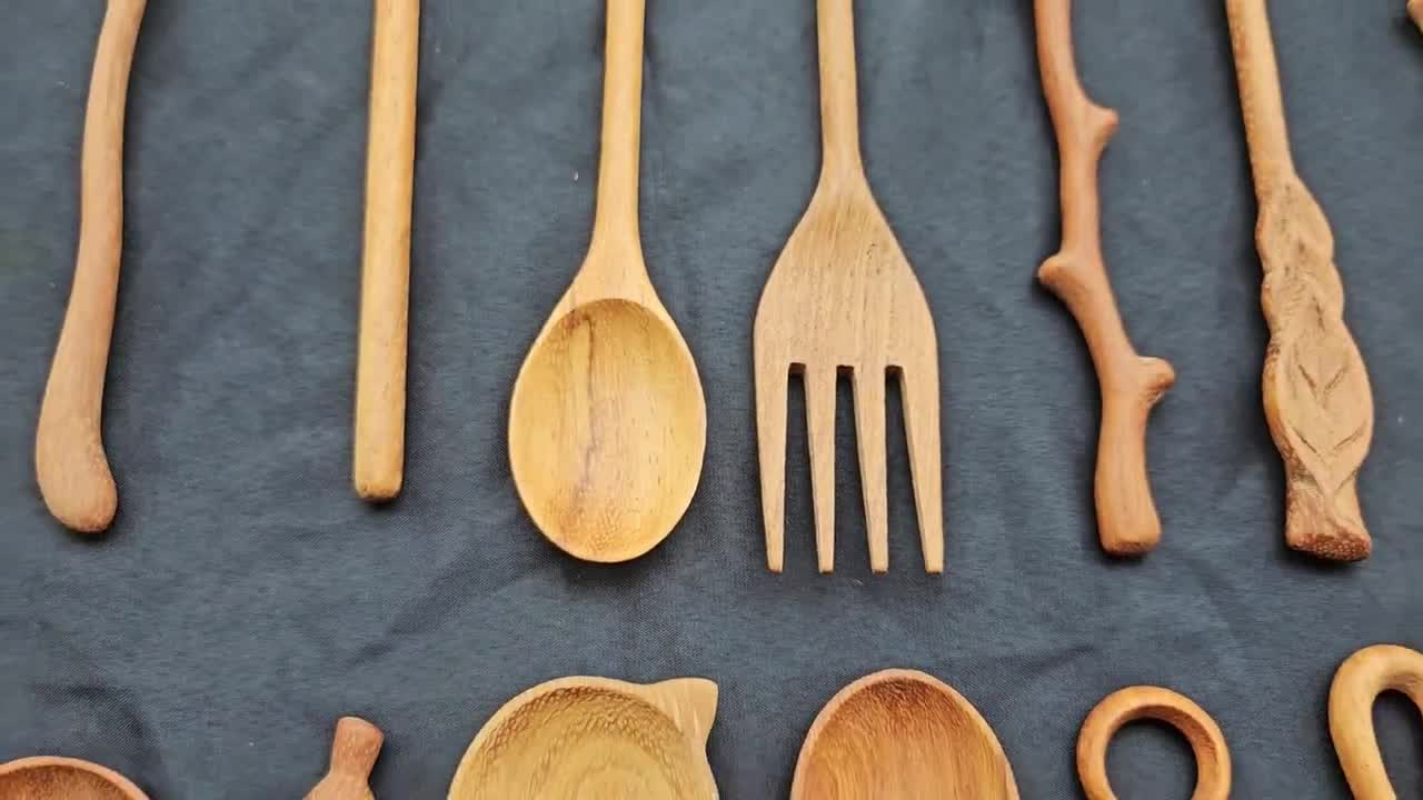 33種類のデザイン木製スプーン手彫りオーガニック、手作り木製スプーン