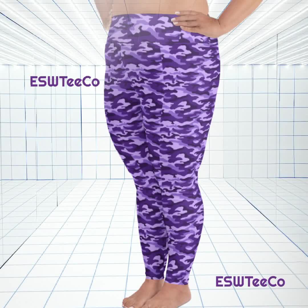 パープルカモフラージュプリントレディースヨガジムプラスサイズ