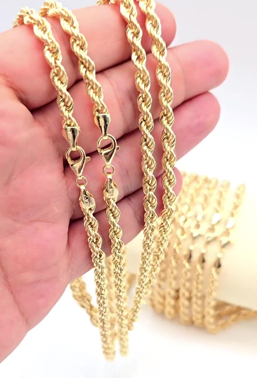ソリッド14Kゴールドロープチェーンネックレス：ピュアイエロー