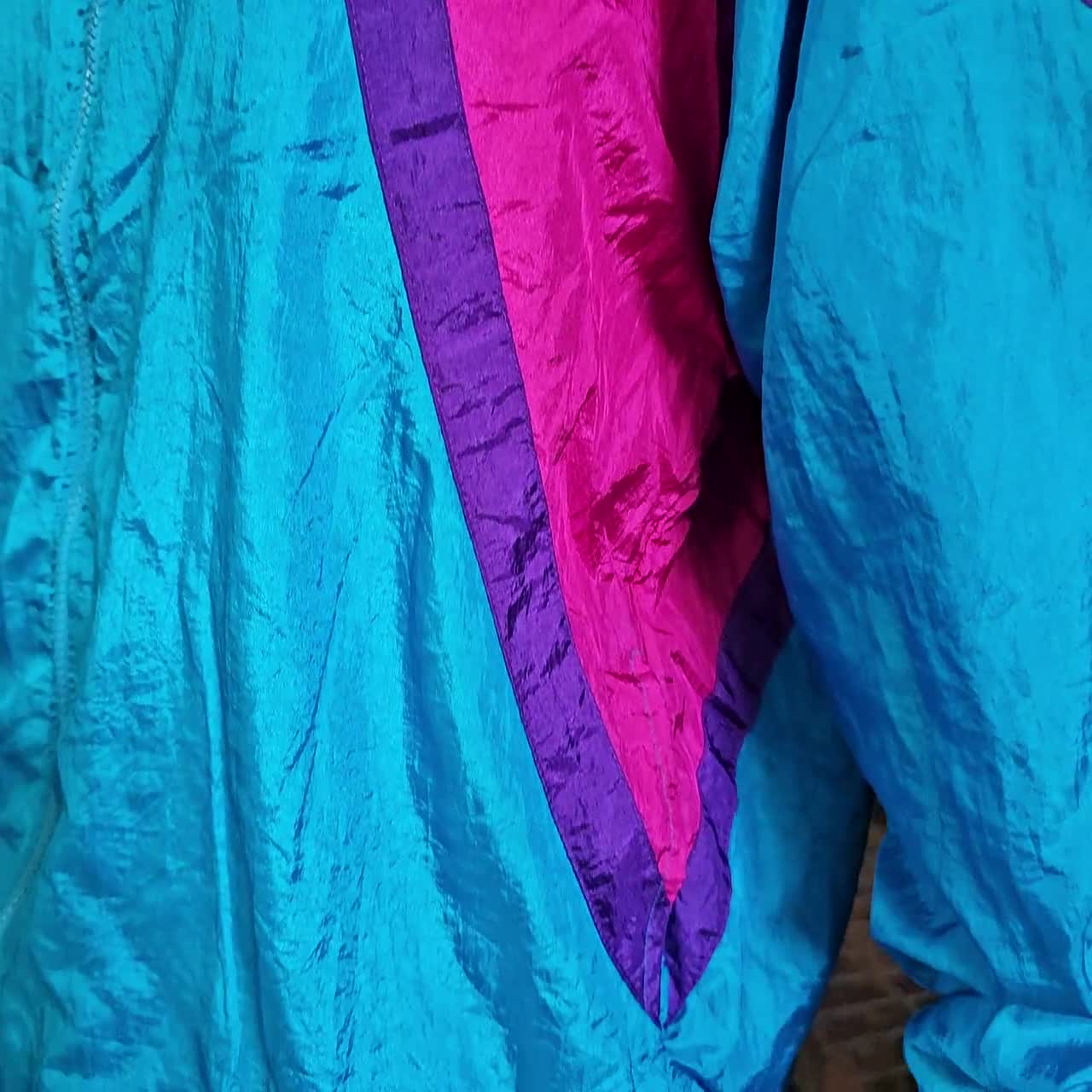 C733 used レトロ ピンク ライン ボトルネック ブルゾン ジャケット ラインドローイングプリントジャケット /日本製/洗える(その他の