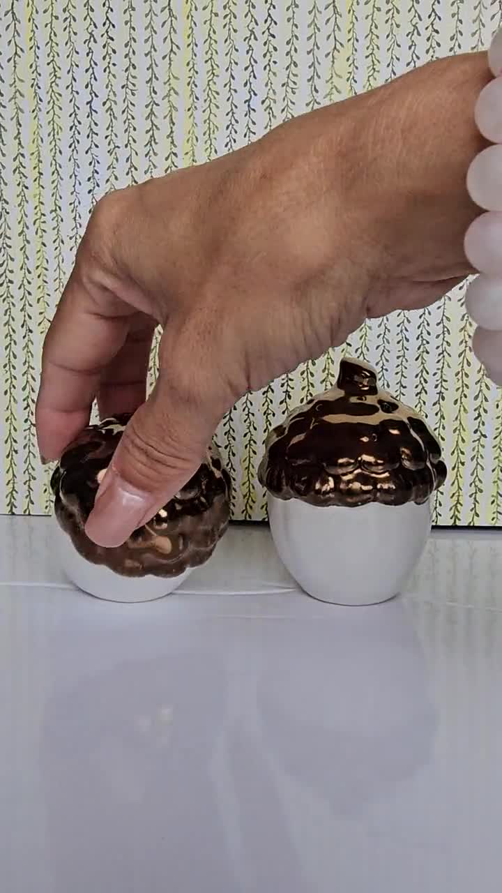 愛らしいどんぐりモチーフのヴィンテージ ソルト＆ペッパーシェーカー