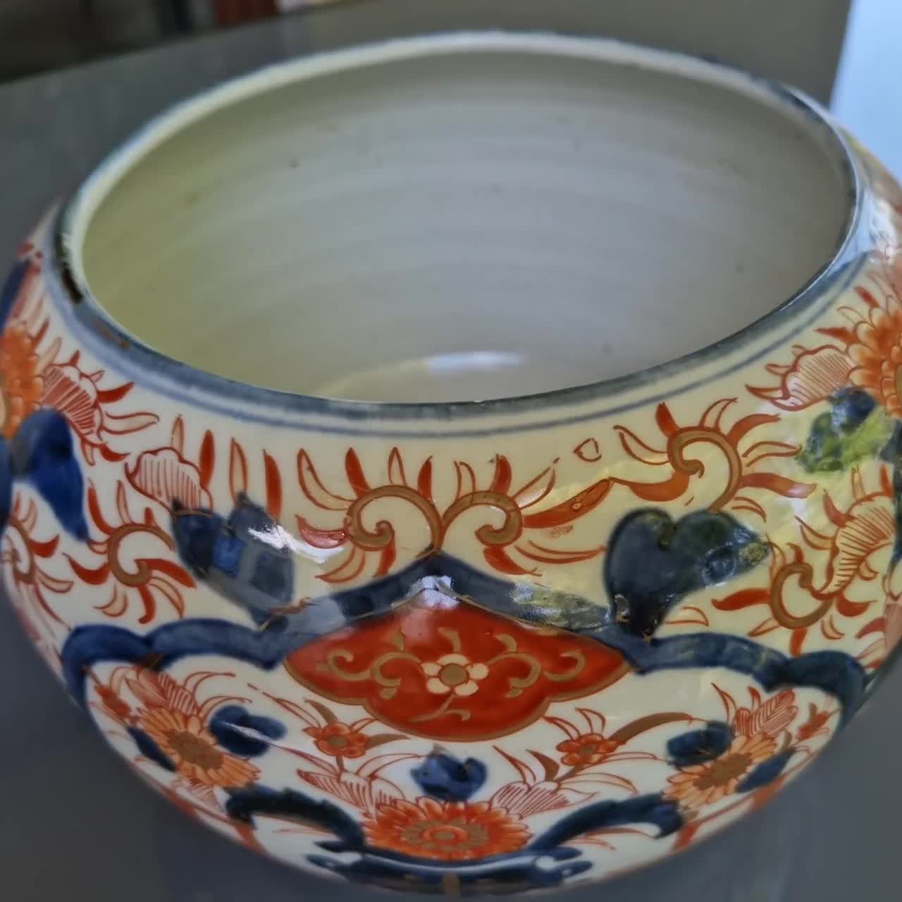 アンティーク伊万里焼プランター：明治時代の植木鉢、日本製陶器植木鉢