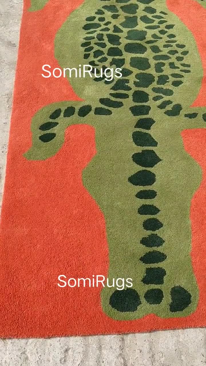 Hand-tufted Alligator-shaped Kids Rug—fun Green Animal Carpet on