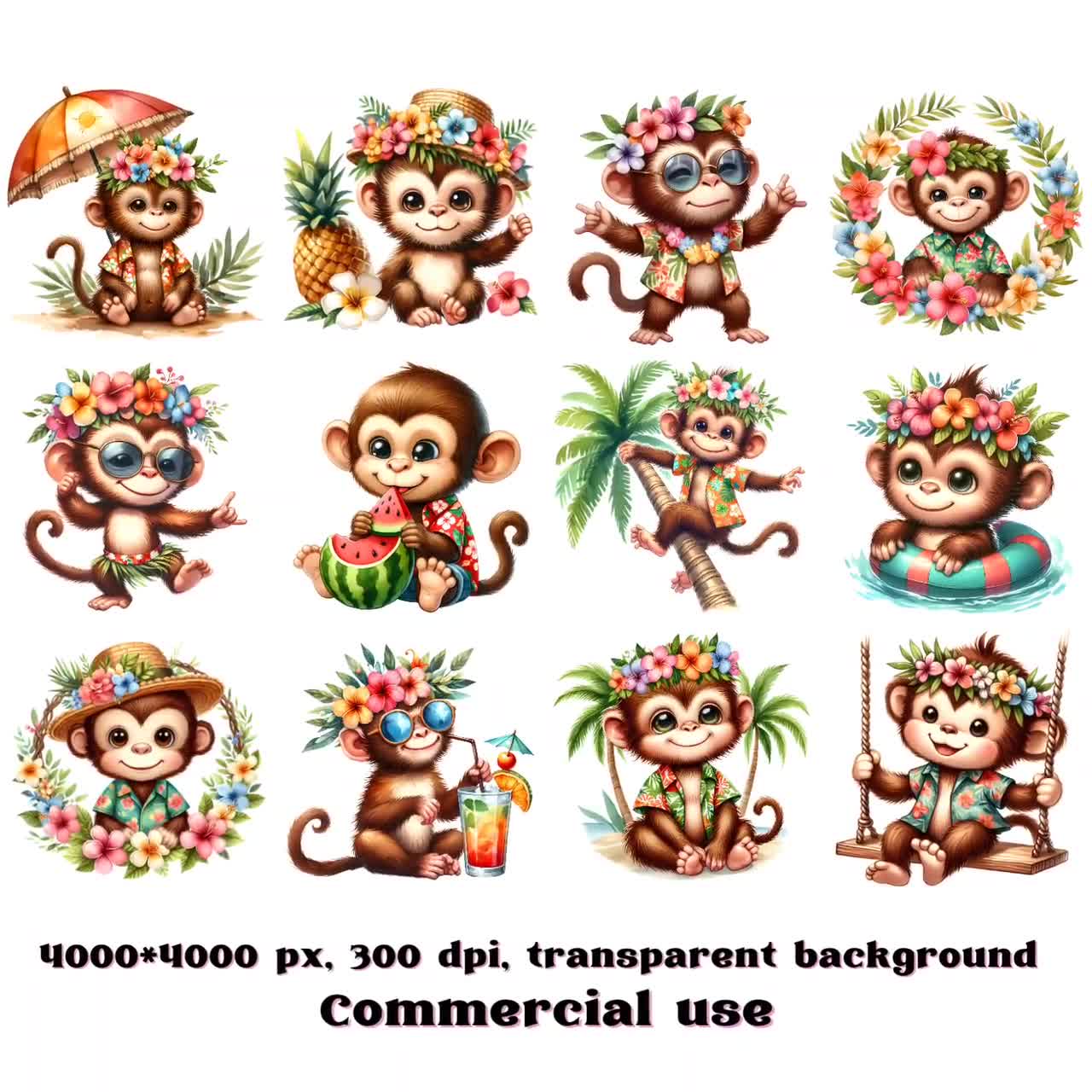 Monkey Clipart Tropical Clipart Tropical Monkey Hawaii Hawaiian