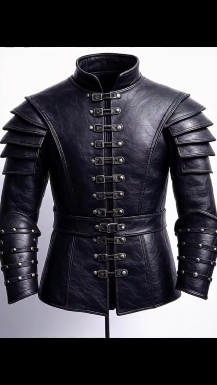 Black Leather Armor Jacket Men | Medieval Fantasy Cosplay Costume