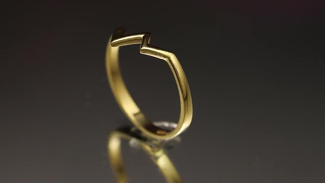 14K Solid Gold Zig Zag Ring, 925 Sterling Silver Zig Zag