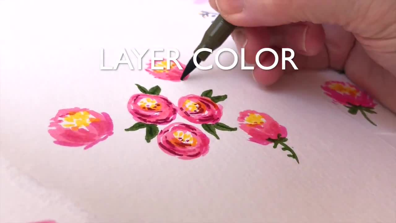 Create watercolor cosmos with Primrosia dual tip markers 