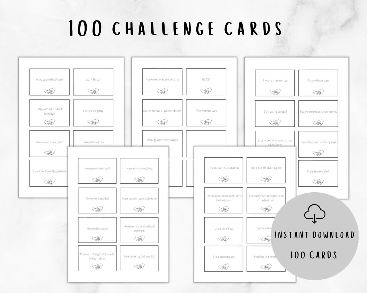 100 Sex Challenges Printable Couple Intimacy Game to Explore your Fetishes  and Kinks in the Bedroom | Intimate Sexy Couples Game for 18+
