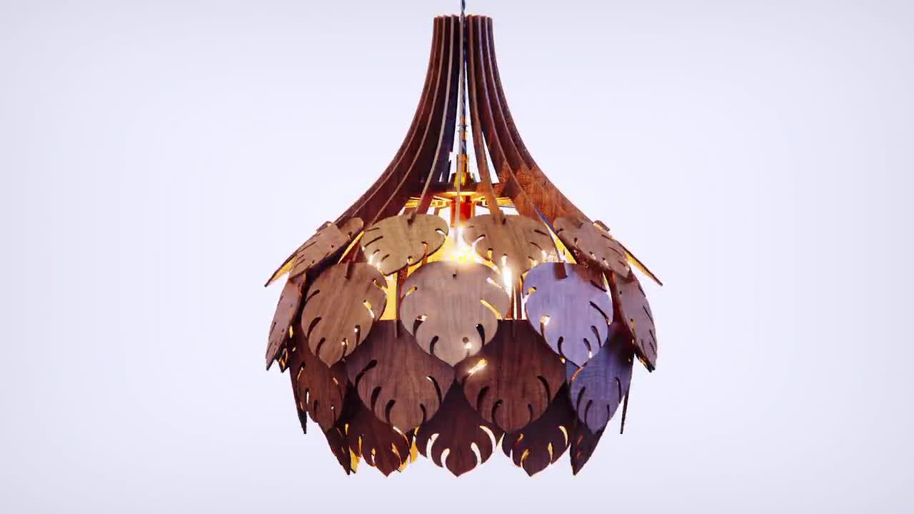 Maple leaves Hanging wooden chandelier lamp shade Pendant light templa –  VectorPort