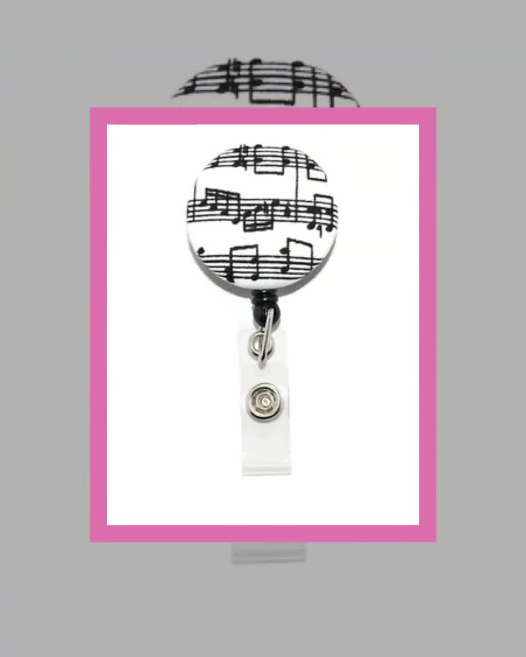 Sheet Music Notes Retractable ID Badge Reel Cute Music Lover Gift Pulley  Great for Band or Orchestra Teacher With Clear Box 