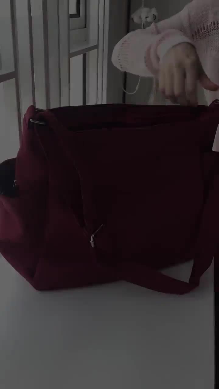 Women canvas messenger bag in rose red, Zipper shoulder cotton tote bag, large Water resistant Crossbody Travel bag - no.101 RENEE video poster